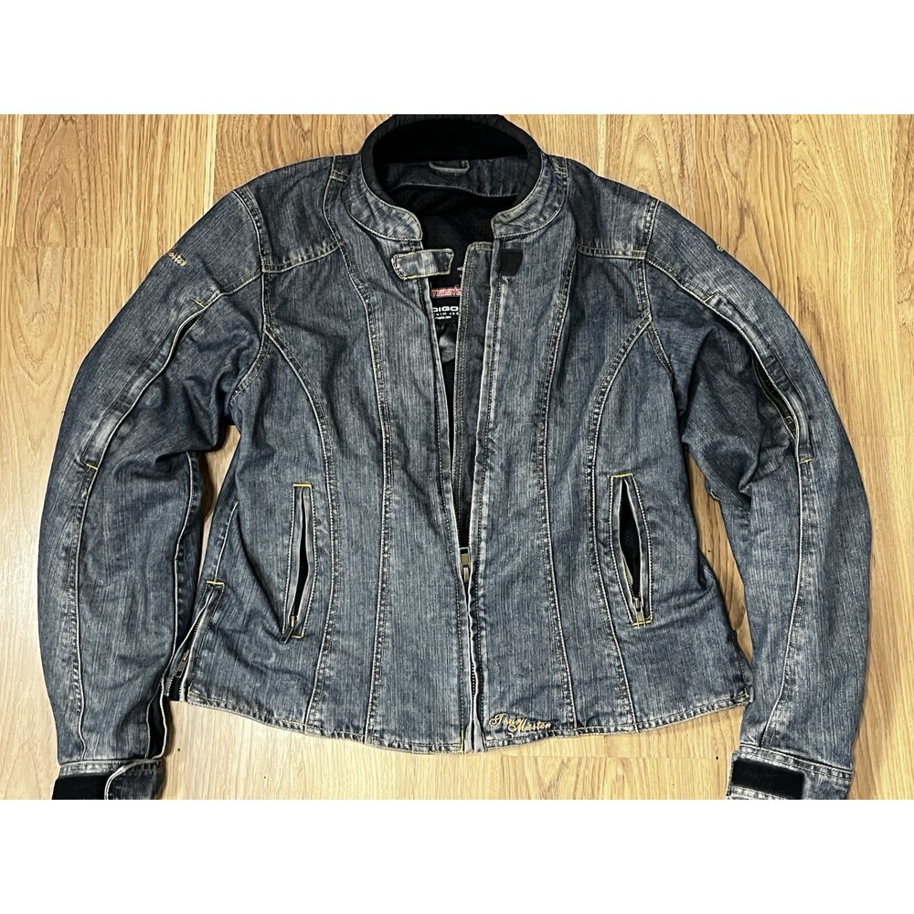 Stretch Denim Motorcycle Jacket - Dark Washed Blue